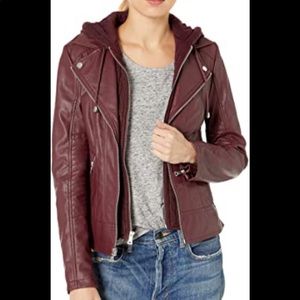 Guess faux leather moto jacket burgundy
